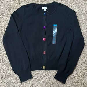 NWT Girls XL Size 14 Children’s place Black button-up cardigan sweater gemstones